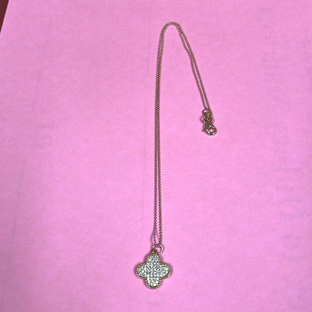 Pave CZ Clover Necklace 18K Gold Filled W/ 18” sparkle beaded chain